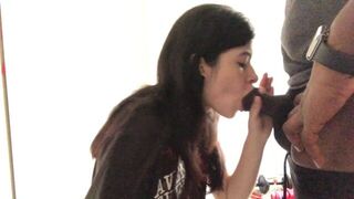 Lesbian Attempts First Blowjob on BBC Roommate - porn video